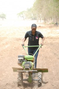 Madam Mercy of Propcom Mai-Karfi using the tiller on farm(1)
